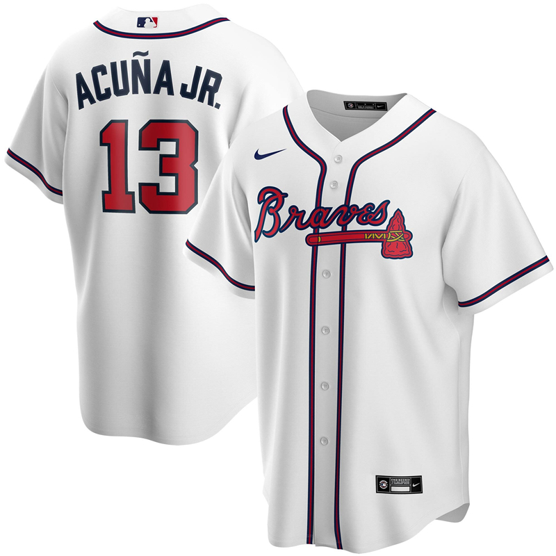 2020 MLB Men Atlanta Braves 13 Ronald Acuna Jr. Nike White Home 2020 Replica Player Jersey 1